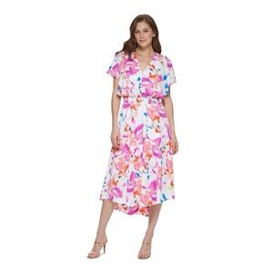 DKNY Floral Flutter Sleeve Midi Dress Size 6 NWT